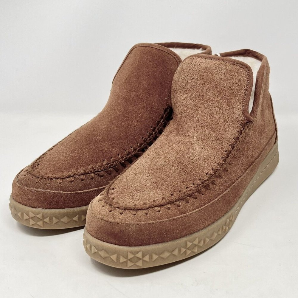 Muk Luks Womens Queens Slip Ons Suede Cognac Wool Blend Size 9.5 - NEW!!! READ